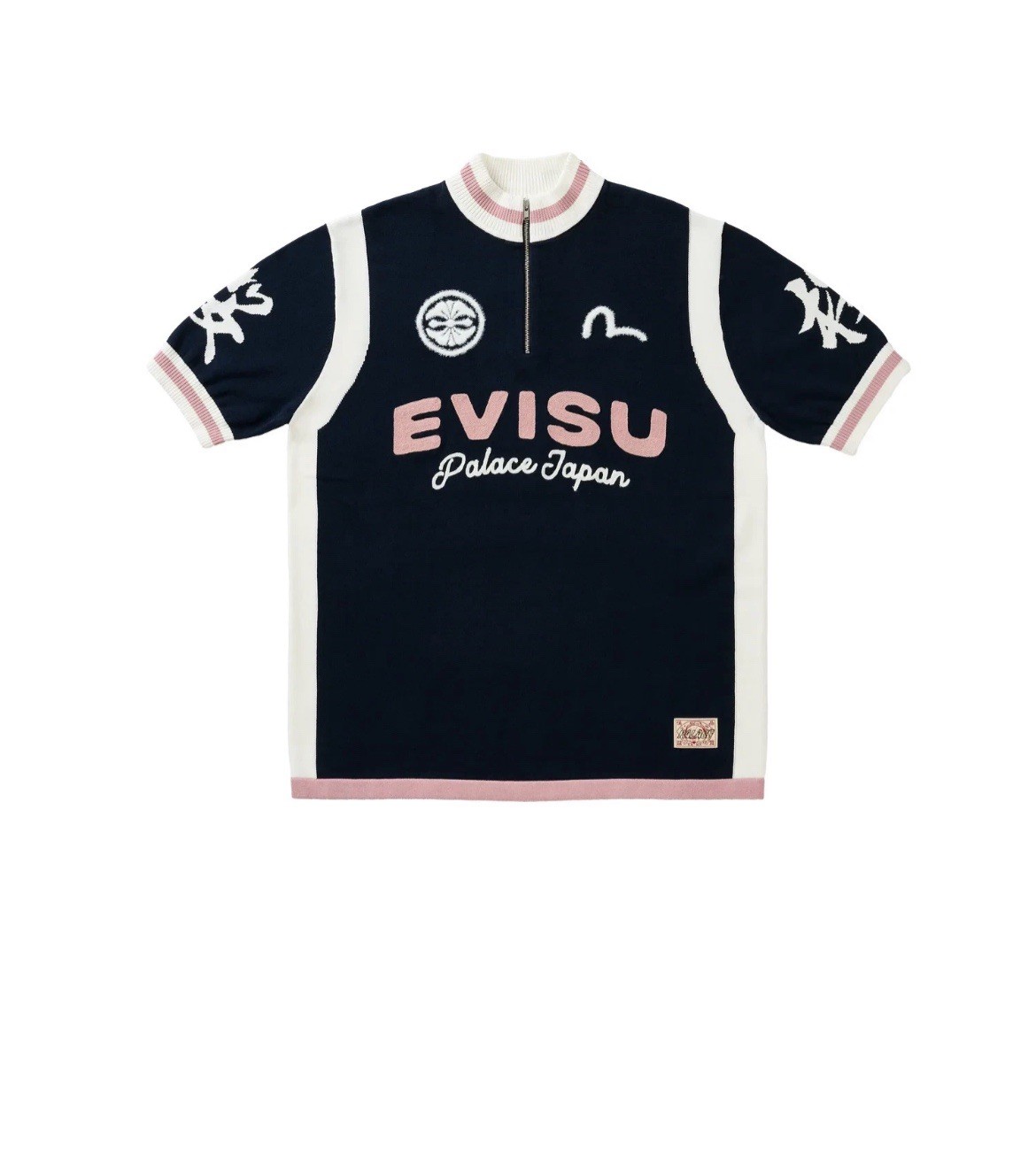 Palace SS26 Evisu Designer Cycle Knit S/S Top Navy Blue Size Small in hand