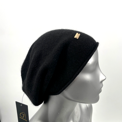 Jaxmonoy Taupe Cashmere Knit Beanie with gold logo detail Jaxmonoy Clothing, Shoes & Accessories for Women on Sale up  main image 3
