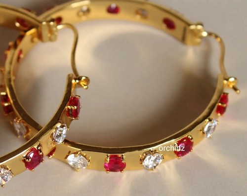 2.50 Carat Red Ruby Earrings With Moissanite In 925 Sterling Silver For Women - Picture 2 of 3