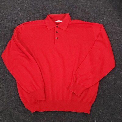 Gran Sasso Virgin Wool Polo Sweater Mens 52 Red Made In Italy Mark Shale