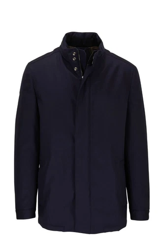 CORNELIANI Navy Technical Twill Car Coat IT 52 50R US 42R 40R $1695 - product listing photo