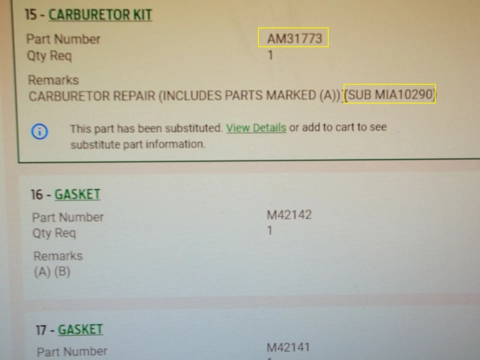 CARBURETOR KIT LME WALBRO AM31118 JOHN DEERE HH100 TECUMSEH 1970s ENGINE - Image 3 of 4