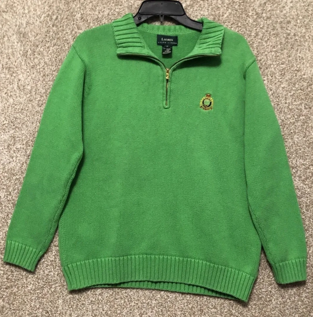 Lauren Ralph Lauren Womens Cotton Knit Quarter Zip Sweater Size Small Green