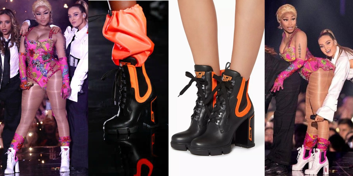 Prada Black Leather Neoprene Moto Combat Platform Ankle Prada Black Leather Neoprene Moto Combat Platform Ankle