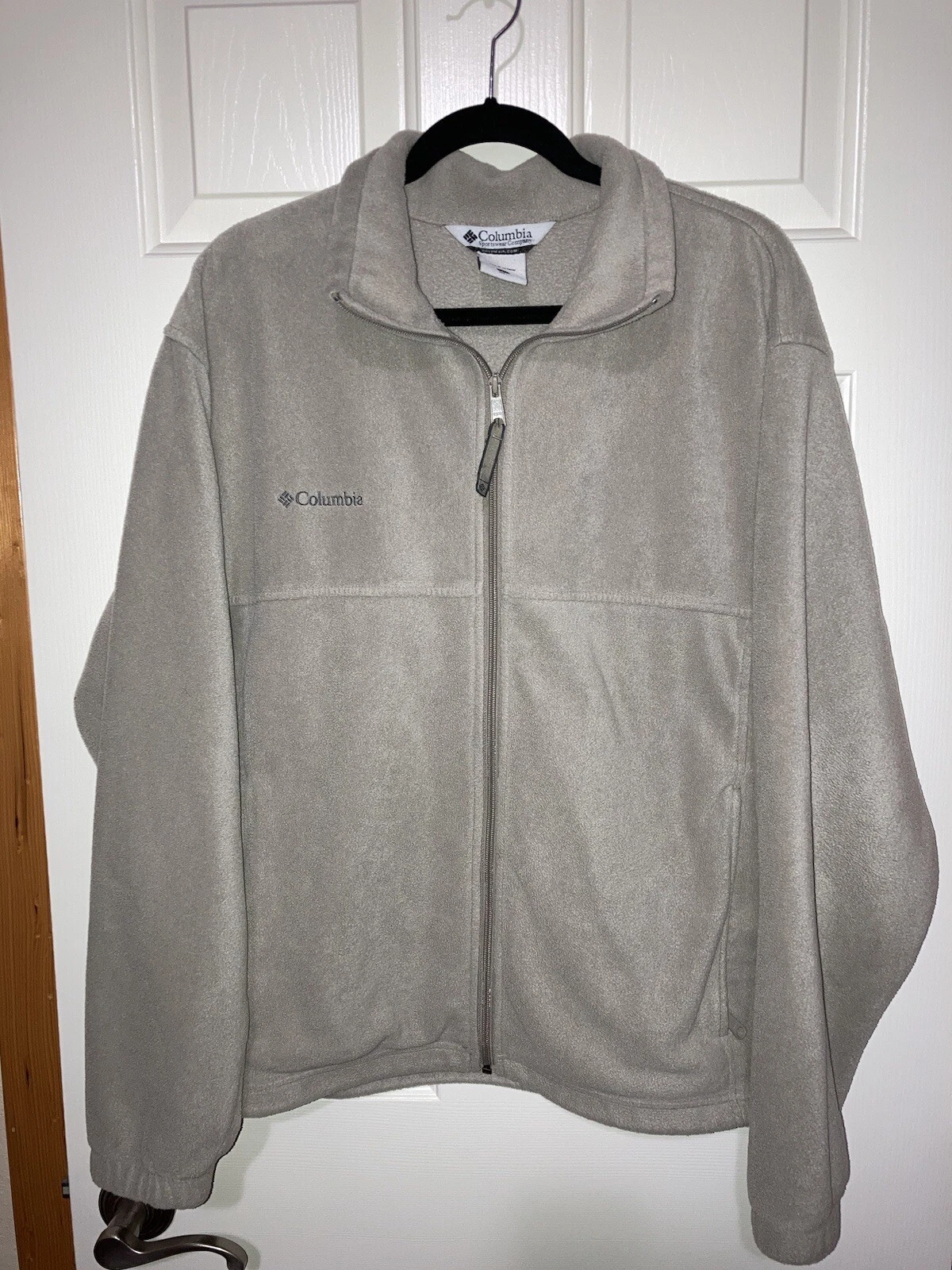 Columbia Fleece Jacket 2 Pockets Full Zip Front Beige Mens Size L