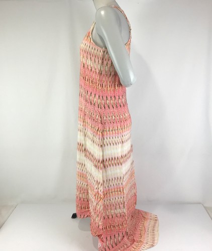 Witchery Dress Peach Size 10 Cream Chevron Stripe Midi Maxi Halter Neck Casual - Picture 7 of 14