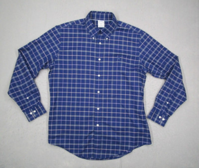 Brooks Brothers Regent Shirt Mens Large Blue Check Button Up Supima Sheep