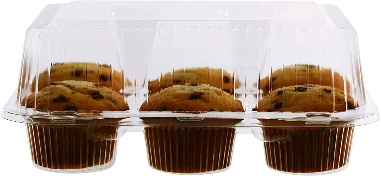 Clear Plastic 6 Compartment Muffin Containers - Disposable Cupcake Holder 18pcs