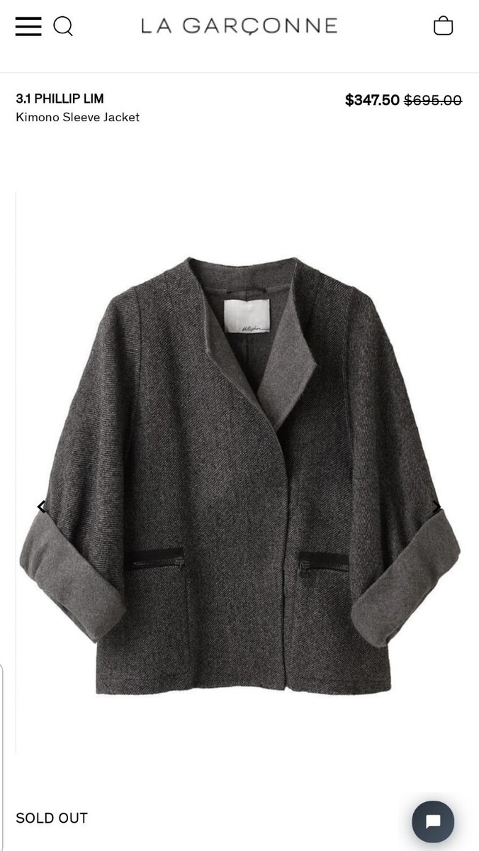 $695 3.1 Phillip Lim S Gray Wool Kimono Sleeve Jacket Coat Zip
