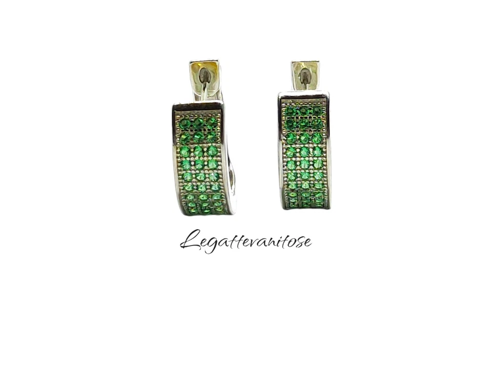 Orecchini Cerchio . orecchini uomo donna argento 925 con zirconi verde 14 mm - Immagine 2 di 4