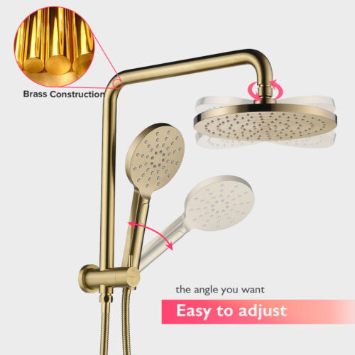 Decaura 9'' Rain Shower Head Set Brushed Gold Brass Gooseneck Shower Rail Combo - Picture 3 of 10