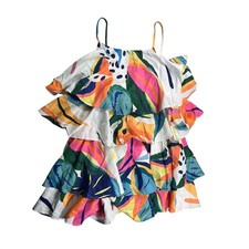 Women's Small Tropical Print Ruffle Mini Dress Layered Cami Resort Vacation New