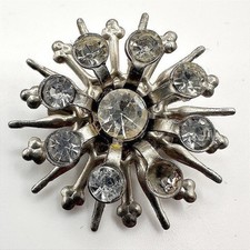 Vintage 90s Starburst Brooch Pin Silver tone Clear Rhinestone Retro Statement