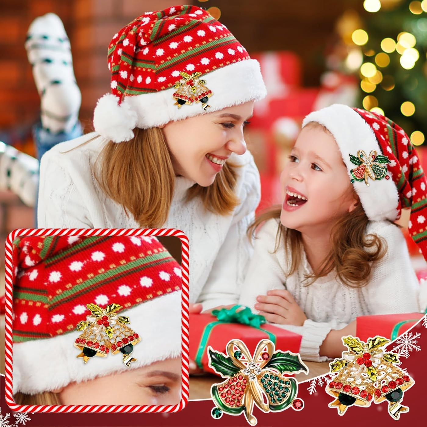 12 Pcs Christmas Brooch Pins Set for Women - Rhinestone Crystal Style-1