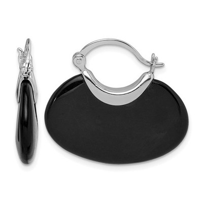 Sterling Silber rhodiniert poliert Onyx Creolen Geschenk für Mutter