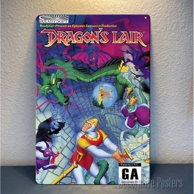Retro Video Game Tin Metal Signs Home Décor Featuring The Iconic Dragon'S Lair L