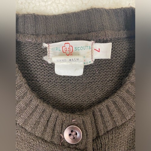 Vintage 80s Girl Scouts Brownie Cardigan Sweater w/ Patches Sz 7 - Picture 4 of 11