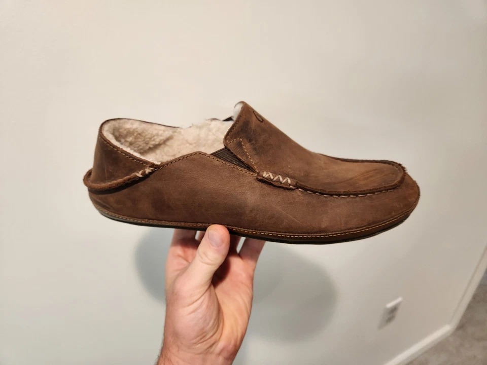 Zapatos Zapatilla Olukai Moloa Para Hombre Talla 9 Cuero Marrón Piel de Oveja Forrados Comodidad Foto 4 de 4