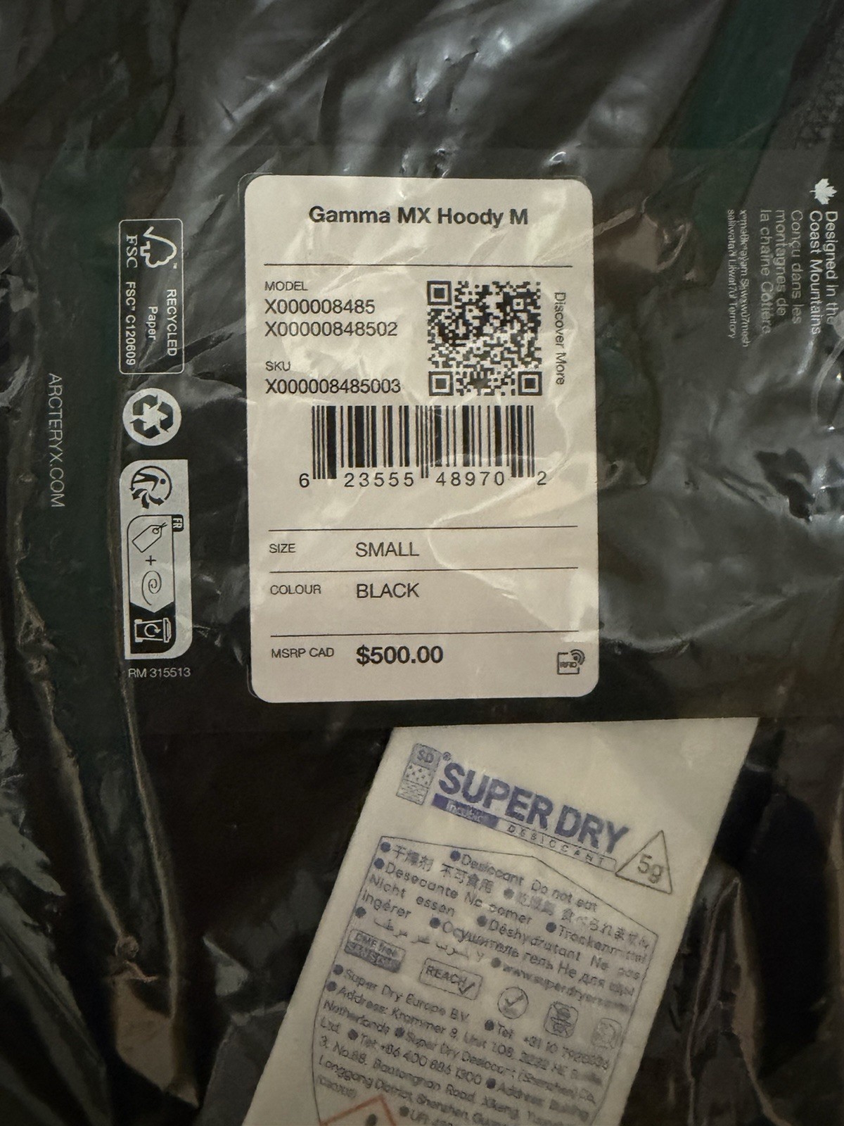 Arcteryx Men's Black Gamma MX Hoody Size S - New with Tags image 6