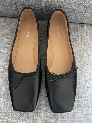 Mansur Gavriel Black Leather Square Toe Ballerina Flats/38/8US