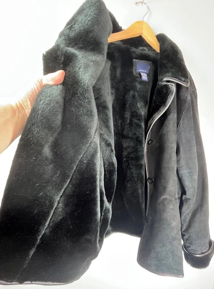 Chaqueta de bombardero Lane Bryant Venezia 100 % cuero de colección años 90 forrada de piel sintética 22/24 Foto 3 de 4