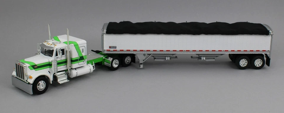 1:64 DCP *WHITE & GREEN* Peterbilt 379 48" Flattop & Wilson Grain Trailer NIB - Image 2 of 4