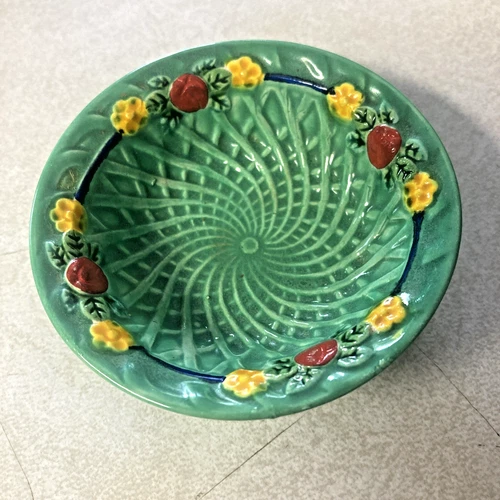 Vtg MARUTOMO YELLOW ORANGE BASKETWEAVE 3" NUT DISH HARLEQUIN Fiesta