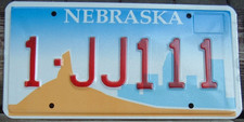 NEBRASKA Chimney Rock 2000 license plate MINT condition 1 - JJ 111 Quadruple 1 s
