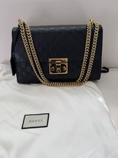 GUCCI Padlock black leather shoulder bag purse chain