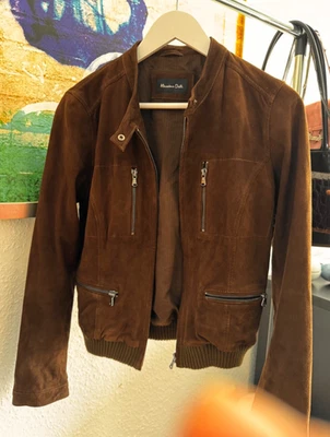 Massimo Dutti Damen Suede Leder Wildleder Bomberjacke Braun Gr M fällt aus wie S - Bild 1 von 4