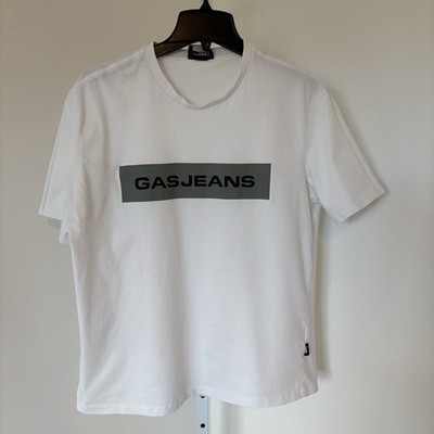 Gas Men s XL  White Short Sleeve Tshirt w/Gas Jeans Spellout/Logo Graphic