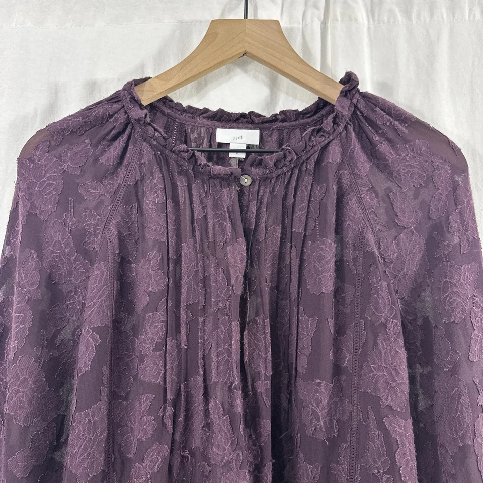 Blusa J. Jill Ventana Roxa Jacquard Floral Manga Balão Camponesa Feminina Tamanho XL - Imagem 4 de 4