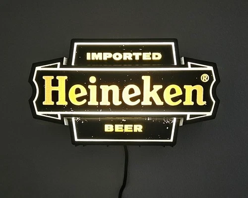 VINTAGE 1960's HEINEKEN IMPORTED BEER LIGHTED BAR SIGN 11" UNIQUE.