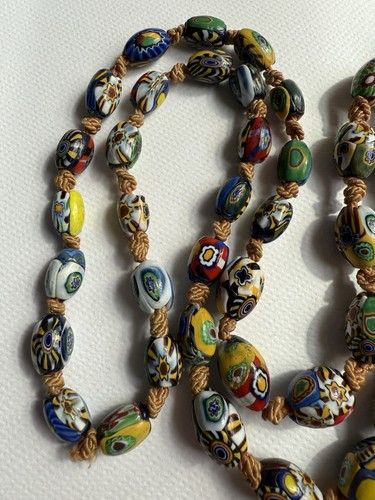 LONG VINTAGE ANTIQUE ART DECO MILLEFIORI NECKLACE. LARGE BEADS - Picture 2 of 15