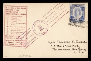DR WHO 1934 TONGA NIUAFOOU TIN CAN ISLAND CANOE MAIL TO USA R88234