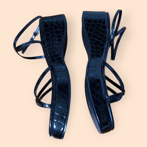 SIMMI London Cosette Platform Sandals Patent Croc Embossed Black Women’s US 10 - Picture 6 of 20