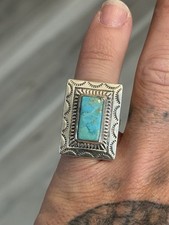 STERLING SILVER NATIVE AMERICAN SW CONCHO SHEILD TURQUOISE STAMPED RING SZ 9 925