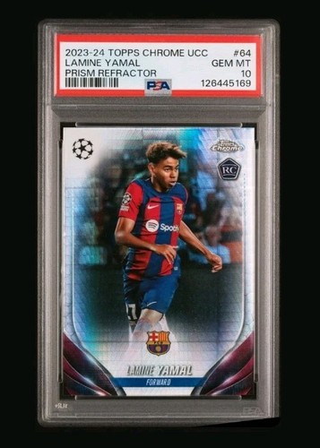 2023-24 TOPPS CHROME UCC PRISM REFRACTOR LAMINE YAMAL PSA 10