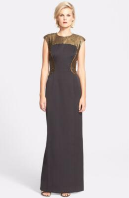 knee length dresses for ladies Black And Gold Long Sleeve Embellished Maxi Dress