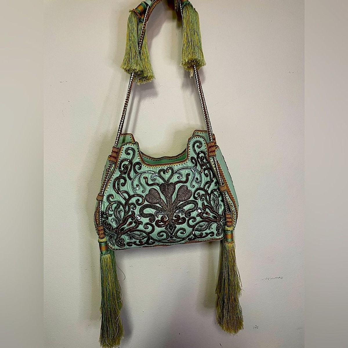 Buba,‎ bag, Turquoise Spiral embroidered in sequins, made of 
