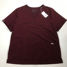 NWT FIGS Burgundy Casma 3 Pocket V Neck Short Sleeve Scrubs Shirt Womens sz XXL