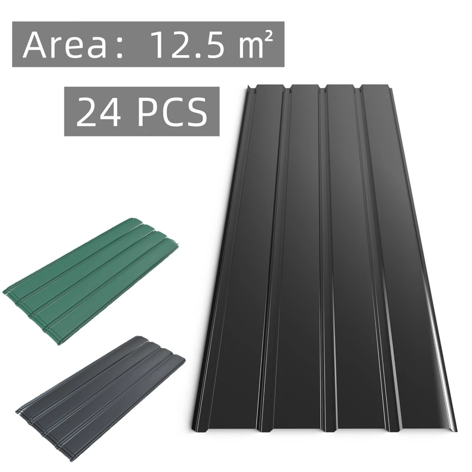 MONDEER 24xCorrugated Galvanized Metal Roofing Sheets Garage Carport Shed 0.3mm THICK