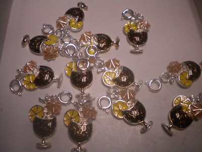 FANCY DRINK CHARMS WITH SPRING RING SILVER TONE WOW LOT OF 12 PCS WOW