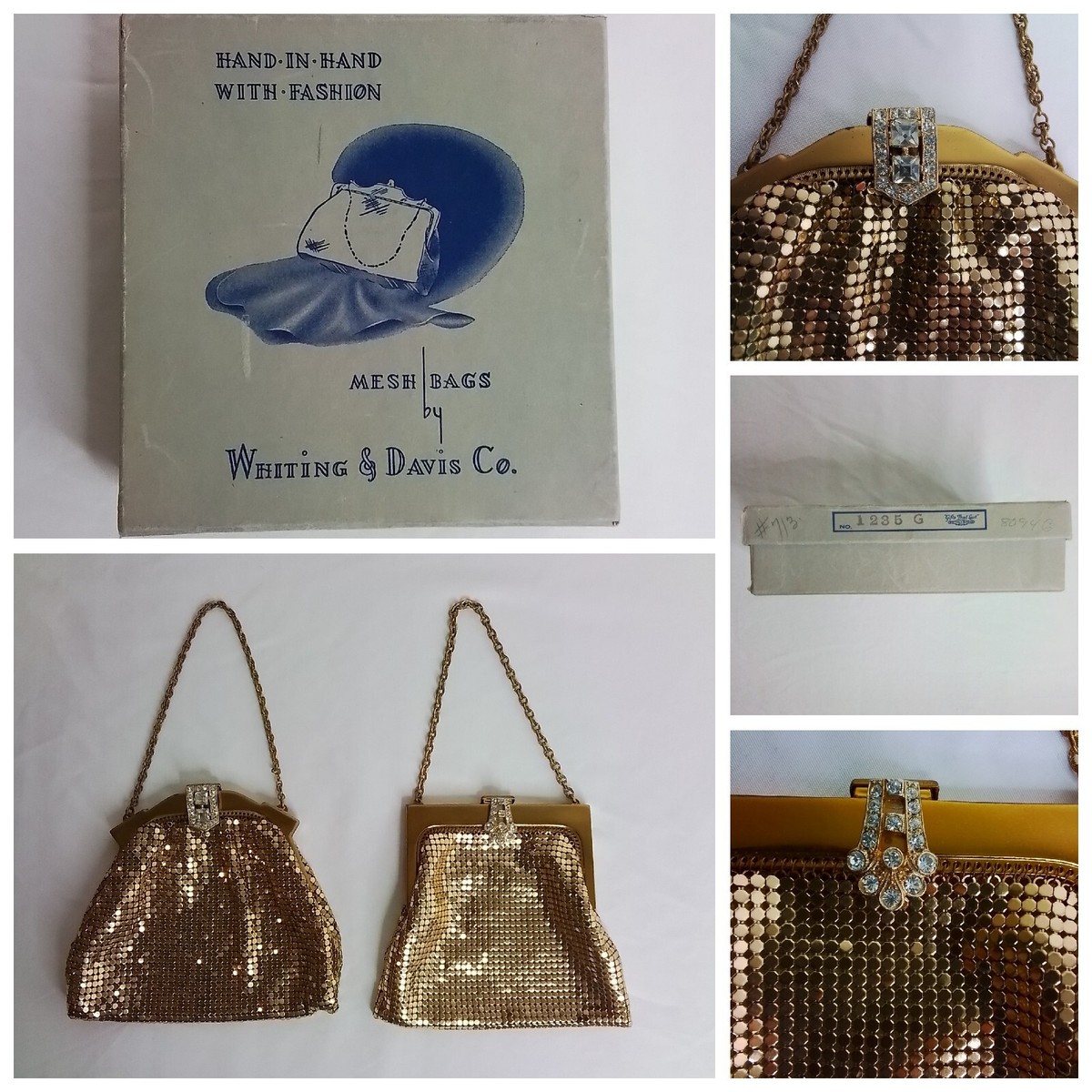 Vintage Whiting and Davis Co. Gold Mesh Set of 2 Bags w