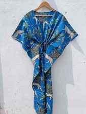 Indian Vintage 100% Cotton Women Maxi Kaftan Dress, Night Wear Casual Kimono