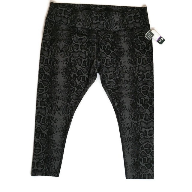 MTA Sport Size 3XL Leggings High Waisted Snakeskin Print Gray Black (M2