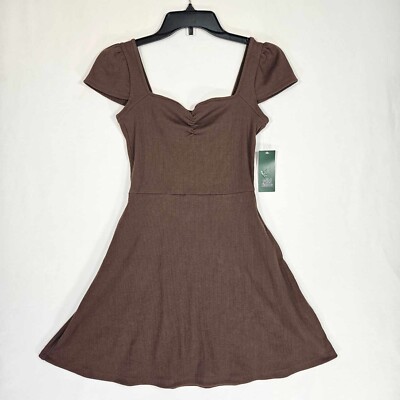 Women's Cap Short Sleeve Fit & Flare Knit Skater Dress - Wild Fable Dark Brown XXS