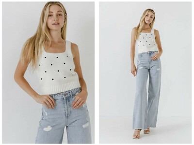 NWT English Factory Dot Embroidered Sweater Tank Top in White Size L / Large