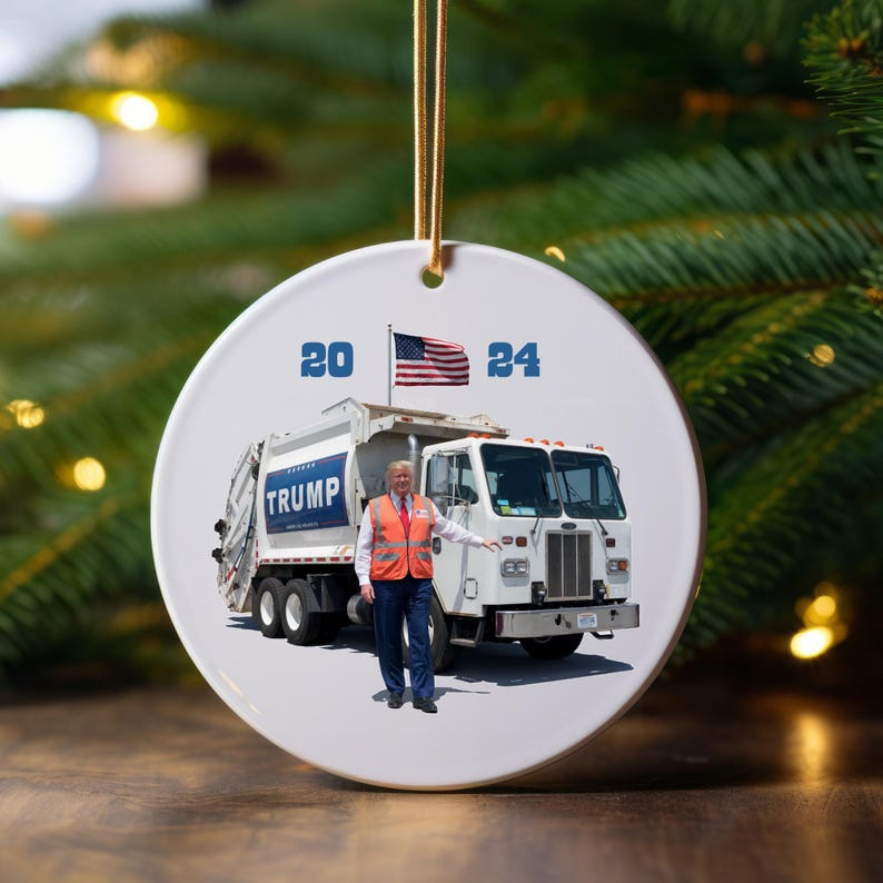 Trump 2024 Garbage Truck Ornament, 2024 Trump Ornament, Trump Garbage Truck