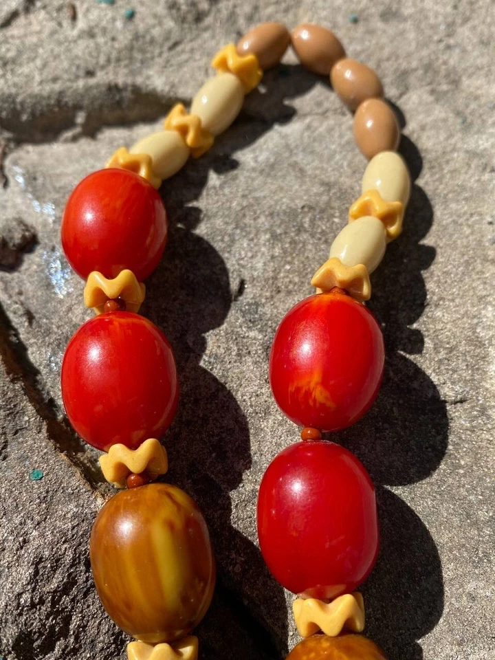 Cuentas de baquelita marrón y rojo baquelita cereza ámbar años 60 URSS #1546 Foto 4 de 4